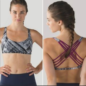 Lululemon Free to be Wild Heat Wave White Black / Regal Plum Strappy Sports Bra